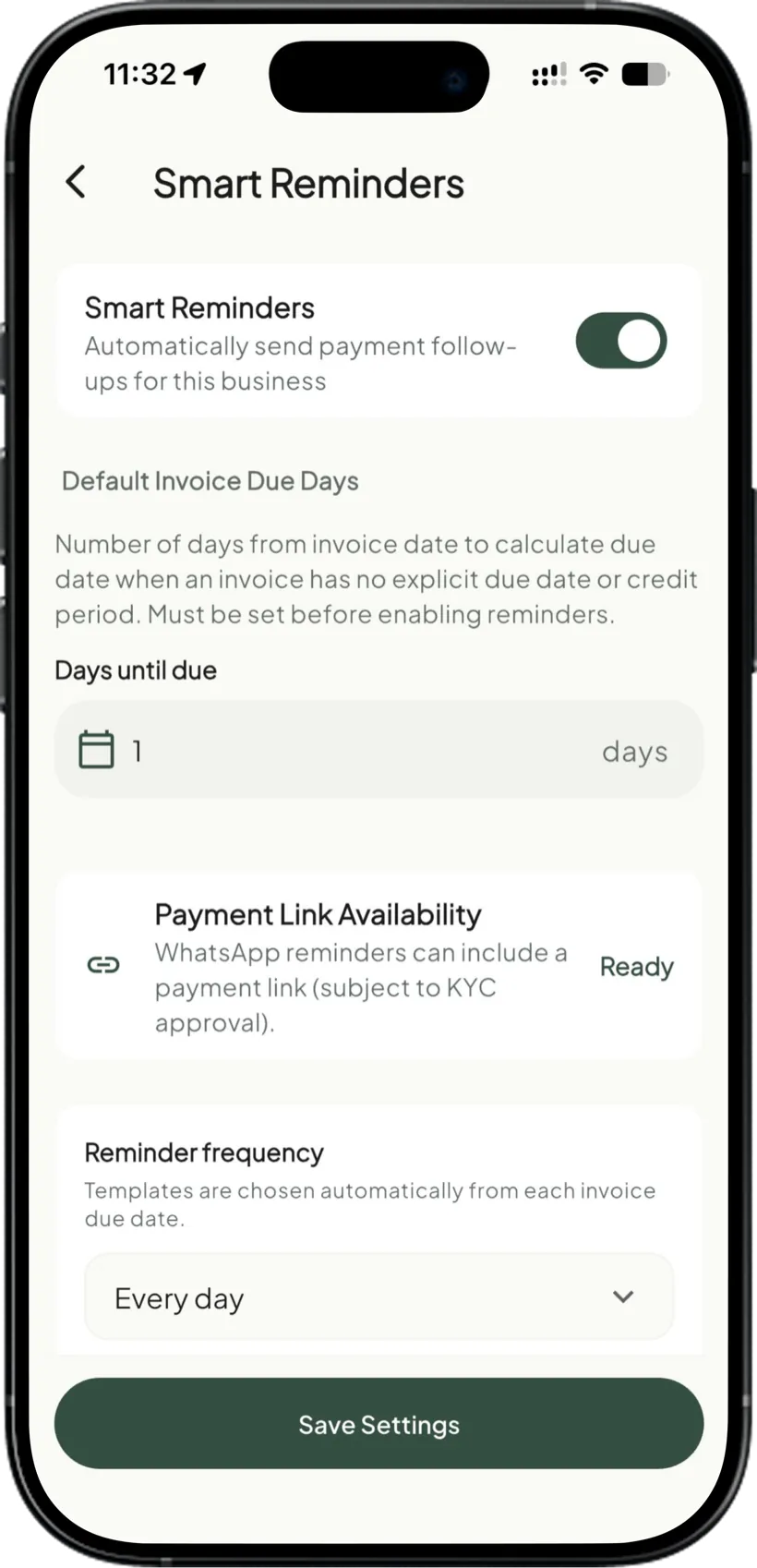 Reminder settings controlling how often a party is messaged