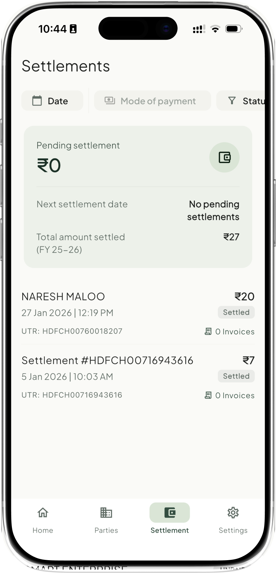 Takkada payment settlement screen